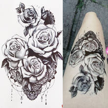 Waterproof Black Temporary Tattoo Sticker Roses Pattern Design Full Flower Arm Body Art Big Large Fake Tattoo Sticker 1PC 2024 - купить недорого