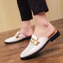 FIXSYS Fashion Half Shoes for Man Patent Leather Mules Hollow Breathable Penny Loafer Men Half Slippers Lightweight Casual Shoes 2024 - buy cheap