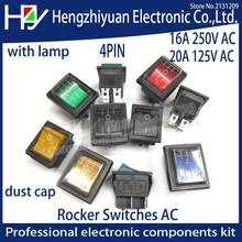 Latching Rocker Switch Power Switch I/O 4 Pins With Light 16A 250V AC 20A 125V AC KCD4 DPST Red Yellow Green Blue Black Dust cap 2024 - buy cheap