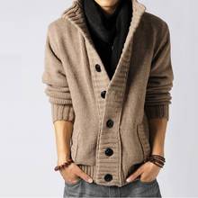 Men Thick Sleeve Long Jacket Fashion 2021 New Sweater Cardigan Casual Slim Loose Collar Button Knit Solid Color Sweater for Men 2024 - buy cheap