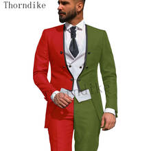 Thorndike nova chegada padrinhos noivo smoking vermelho e exército verde masculino ternos de casamento melhor homem blazer (jaqueta + calças + colete) t1295 2024 - compre barato