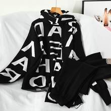 Autumn Winter Korean Female Letter Knitting 3 Piece Set Women O-Neck Loose Pullover Sweater Tops + Wide Leg Pants + Scarf Suit 2024 - buy cheap