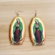 QIGO Big Acrylic Print Vintage Virgin Mary Earrings Long For Women Religious Jewelry 2024 - buy cheap