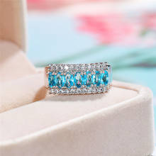 Anillo de boda clásico con piedra de circonita para mujer, sortija ovalada de compromiso, color azul, aguamarina 2024 - compra barato