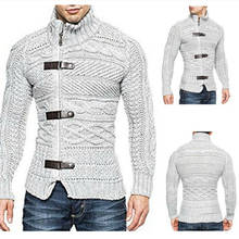 Suéter de punto para hombre, Jersey informal cálido, cárdigan de cuello alto blanco, ajustado, ropa fina, Otoño e Invierno 2024 - compra barato