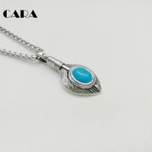 New Vintage  small Featherhip hop necklace stainless steel Indian style blue stone feather necklace with box CAGF0439 2024 - buy cheap