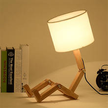 Настольная лампа Thrisdar E27 в скандинавском стиле, деформируемый робот с тканевым абажуром, креативный прикроватный Деревянный светильник для спальни, чтения 2024 - купить недорого
