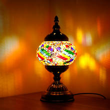 Xiuan lâmpadas de mosaico artesanais em vidro colorido, abajur, luz de mesa para quarto vintage, lâmpada de cabeceira em led, tomada eua/ue 2024 - compre barato