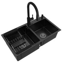 Nano-fregadero de cocina de acero inoxidable 304, negro, grueso, doble, para el hogar, sobre encimera 2024 - compra barato