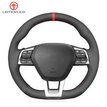 LQTENLEO Black Suede Hand Sewing Car Steering Wheel Cover For Hyundai Sonata 9 (3-Spoke | D-Shape) 2015 2016 2017 2018 2019 2024 - buy cheap