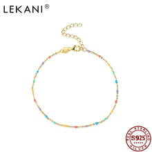 LEKANI Bohemia 925 Sterling Silver Rainbow Beaded Charms Bracelet For Women Colorful Enamel Gold Chain Bracelets Fine Jewelry 2024 - buy cheap