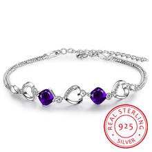 Heart Connected Charm Bracelet Women Real Silver Double Bracelet 925 Sterling Silver Original Jewelry Purple Stone Zirconina 2024 - buy cheap