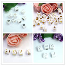 New Cube Acrylic Letter Beads White Pearl with Gold Silver English Character Printing Jewelry Loose Beads 6*6mm 3200pcs 2024 - buy cheap