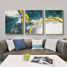 3Pcs Modern Abstract Green Golden Canvas Art Fashion Blue Posters and Prints Wall Pictures for Living Room Stylish Cuadro Decor 2024 - buy cheap