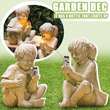 A Kids With Solar Fireflies Garden Garden Statue Darden Decoration Courtyard Ornaments Outdoor Boy Girl Sculpture Decoration 2024 - buy cheap