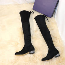 Botas de pasarela de ante para Mujer, zapatos de tacón cuadrado con diseño de cristal de lujo, sin cordones, por encima de la rodilla, color negro, invierno, 2020 2024 - compra barato