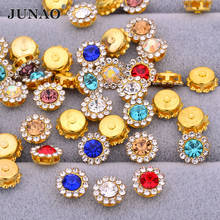 JUNAO 8 10 12 14mm Mix Color Round Flower Glass Rhinestones with Setting Flat Back Gold Claw Crystal Strass Sewing Crystal Stone 2024 - buy cheap