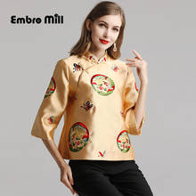 O Novo Casaco de outono cheongsam estilo Chinês top bordado borboleta Retro elegante Selvagem fino casaco curto das mulheres S-2XL 2024 - compre barato