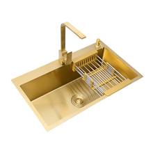 Gold Brushed Kitchen Sink Double Bowl Stainless Steel Above Counter Sink Drain Hair Catcher Kitchen Bowl Set Steel Sink Basket 2024 - buy cheap