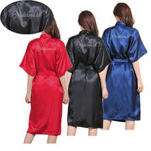 Wholesale Bridesmaid Letter Rhinestones Women Pure Color Long Satin Silk Robes Kimono Nightgown Bride Spa Party Bathrobe T37 2024 - buy cheap