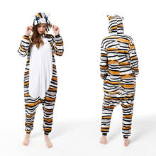 Осенне-зимняя Фланелевая пижама с изображением тигра и кота, пижама с капюшоном в виде животного, комбинезон с мультяшным рисунком, пижама для мальчиков, Детская Пижама, детская одежда для девочек 2024 - купить недорого