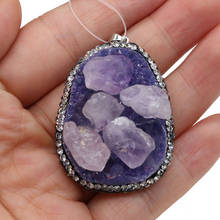 Natural Stone Amethysts Diamon-Studded Pendants Charms for Jewelry Making DIY Necklace Size 40x70mm 2024 - buy cheap