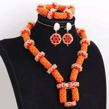 Dudo-Conjunto de joyería con cuentas africanas de color naranja y oro, conjunto de collar de una capa con pulsera y pendientes de Dubái, novedad de 2020 2024 - compra barato