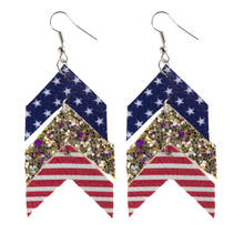European and American Style Leather PU Water Drop Earrings Fashion Sequined Five-pointed Star Flag Earrings Super Shiny Earrings 2024 - buy cheap