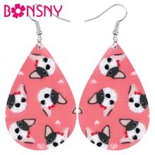 Bonsny-pendientes acrílicos con forma de lágrima para mujer, niña, adolescente y niño, joyería colgante con forma de perro Pug, accesorio de regalo 2024 - compra barato