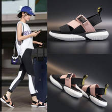 Fashion open toe sports sandals T-shaped buckle thick heel platform shoes 2020 women's summer flat casual shoes women's slippers 2024 - buy cheap