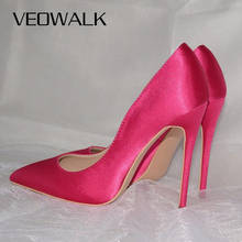 Veowalk Hot Pink Women Silk Satin Extremely High Heels Sexy Ladies Pointed Toe Stilettos Pumps Bridesmaid Bridal Wedding Shoes 2024 - buy cheap