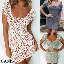 New Women Summer Off Shoulder Floral Mini Dresses Casual Short Sleeve Boho Print Dress Party Beach Fashion Sexy Slim Sundress 2024 - buy cheap