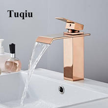 Rose Gold Bathroom Fauce Solid Brass Bathroom Basin Faucet Cold And Hot Waterfall Mixer Sink Tap Single Handle Deck Mounted  Tap 2024 - buy cheap