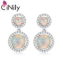 CiNily Luxury Big Fire Opal Filled Earrings Silver Plated Long Stud Earring With White Round Stone Wedding Engagement Jewelry 2024 - buy cheap