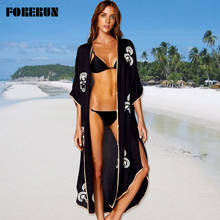 FORERUN Beach Cover Up Women Long Kimono Cardigan Embroidery Summer Dress Saida De Praia Pareo Bikini Cover-ups Robe De Plage 2024 - buy cheap