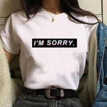 Camiseta Harajuku de algodón para mujer, blusa informal de manga corta con estampado de letras "I Am Sorry", Tops holgados de cuello redondo, ropa para mujer 2024 - compra barato