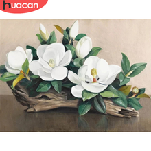 HUACAN-Cuadro de flores de Magnolia para decoración de pared, cuadrados o redondos de imitación bordado de diamantes, de madera 2024 - compra barato