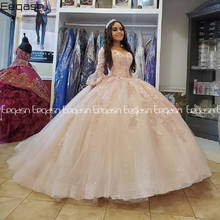 Eeqasn-vestido de baile de lujo brillante, quinceañera, Princesa de encaje, manga larga acolchada, 15 años, 2021 2024 - compra barato