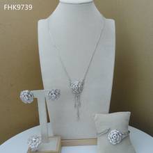 Yuminglai-Conjuntos de joyería de plata de 24K para mujer, collar de cubo cuadrado de circón, pendientes y pulsera, GiftFHK9739 2024 - compra barato