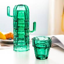 Cactus Stacking Glass Cup Set Green Glasses Juice Coffee Mugs Tea 6 Pcs/Set Water Cups Gift for Drinking Suit 2024 - buy cheap