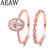 D color 1,5 quilates ovalado brillante corte moissanita engamento anillo conjunto media eternidad anillo conjunto Real 14K oro rosa prueba positiva 2024 - compra barato