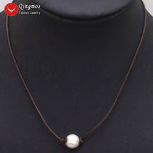 Qingmos-collar de perlas blancas para mujer, gargantilla de patatas de 10-11mm, cuero genuino marrón de 18" 2024 - compra barato