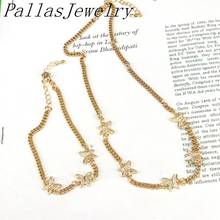 3Set 2021 Fashion Jewelry Gold Plated Cubic Zircon Butterfly Copper Chain Necklace & Bracelet  For Woman 2024 - buy cheap