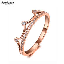 JeeMango Trendy OL Style Stainless Steel Rhinestone Crown Ring Jewelry Rose Gold CZ Crystal Wedding Ring For Women JR19137 2024 - buy cheap