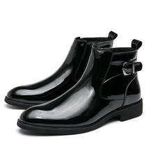 Misalwa couro de patente brilhante italiano homens botas zip fivela elegante dedo do pé afiado inverno/primavera chelsea botas para homens sapatos britânicos 2024 - compre barato