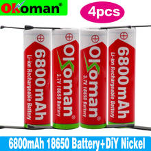 Оригинальная батарея Okoman 3,7 в 6800 мАч 18650 литиевая 18650 перезаряжаемая батарея для фонарика батареи + DIY никель 2024 - купить недорого