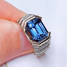 Pingente escova de cristal zircão azul, anel feminino de cristal prateado para casamento, joia para presente de dia dos namorados 2024 - compre barato