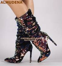 ALMUDENA-Botas de media caña con brillantes multicolor para mujer, zapatos de tacón medio, coloridos, con lentejuelas y brillantes, para boda 2024 - compra barato