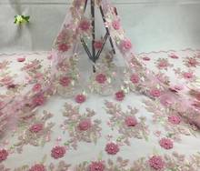 Belo tecido de renda de rede 3d flor africano bordado de renda tecido de tule de renda para vestido de casamento 2024 - compre barato