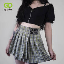 GOPLUS Women's Skirts Plaid Pleated High Waist A-line Pleated Mini Skirts Womans With Chains Mujer Faldas Mujer Moda 2022 2024 - buy cheap